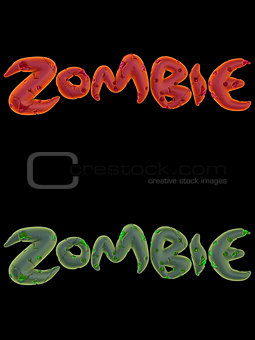 3d orange pink green zombie word on black 