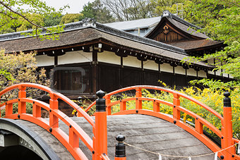 Orange arched bridge of Jshimogamo-jinja