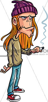 Cartoon loser with long hair smoking