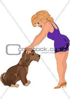 Cartoon woman in purple outfit with dog