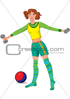Cartoon young woman working out