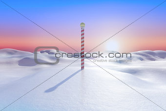 Snowy land scape with pole