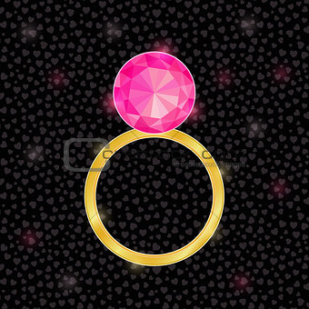Golden Ring with Pink Jewelery Stone