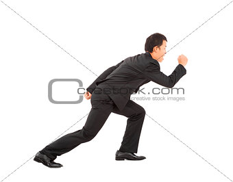 asian young businessman sprinting isolated on white background