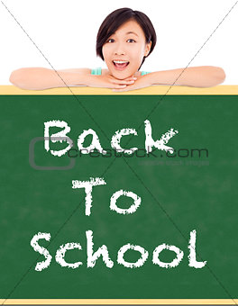 Back to school, young student girl with blackboard