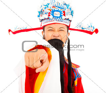 God of wealth pointing to the camera over white background