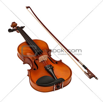 violin with fiddlestick isolated on white background