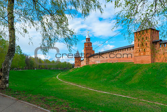 Novgorod Kremlin on the mountain and the moat