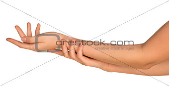 Two stroking hands and arms