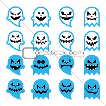 Halloween scary ghost, spirit vector icons set