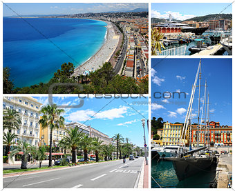 Collage of Nice landmarks, France.