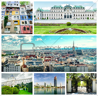 Collage of famous places, landmarks and buildings of Vienna