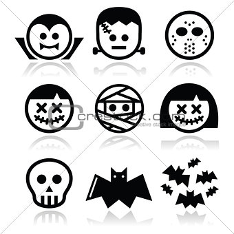 Halloween characters - Dracula, Frankenstein, mummy icons