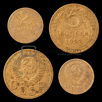 Two Soviet Union Coins on a Black Background.