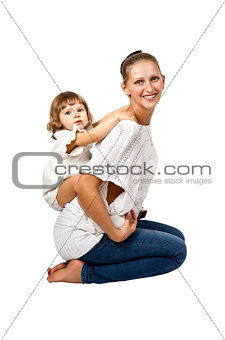 Mother and daughter sitting in the studio