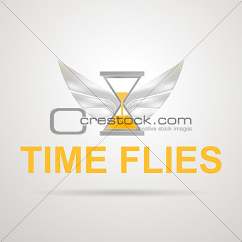 Vector illustration of hourglass with wings. Time flies.