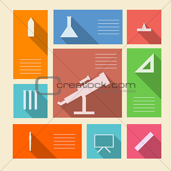 Colored vector icons for school supplies with place for text