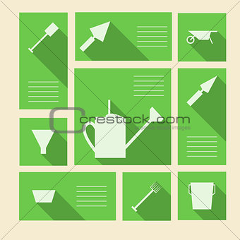 Green vector icons for gardening tools with place for text