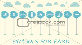Flat vector illustration with signs for active leisure in the park