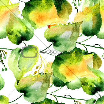 Seamless pattern of green linden leaves