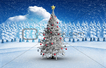 Composite image of christmas tree with baubles and star