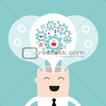 Businessman head with the gears thoughts and ideas