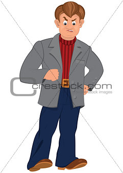 Cartoon angry man in gray jacket