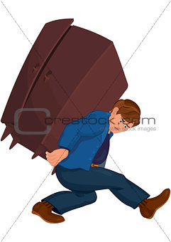 Cartoon man holding heavy furniture
