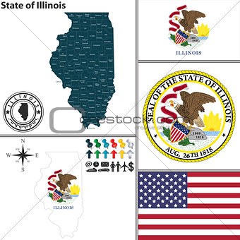 Map of state Illinois, USA