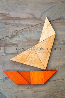 abstract yacht from tangram puzzle