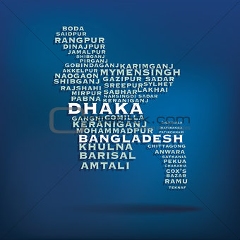 Bangladesh map made with name of cities