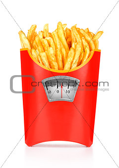 French fries. isolated on white background, diet concept