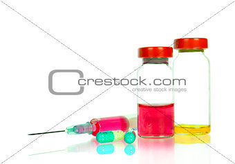 medical ampoule and syringe isolated on white