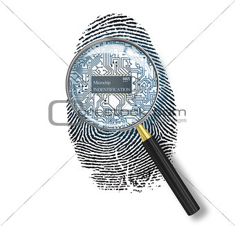Identification concept. Magnifying glass over finger print with 