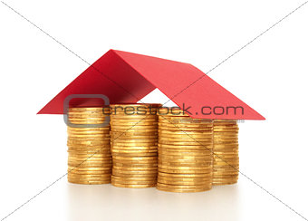 Saving to buy a house concept - a series of COIN HOUSE images.