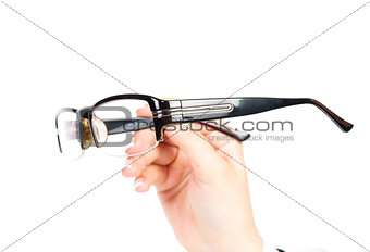 man hand with black glasses