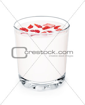 Fresh strawberry fruits and smoothies on white