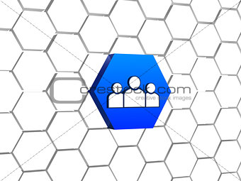 people sign in blue hexagon