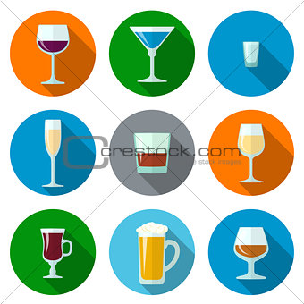 set of flat design alcohol glasses icons