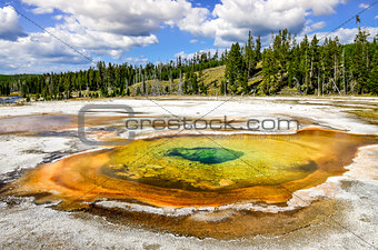 Scenic view of geothermal Chromatic pool in Yellowstone NP