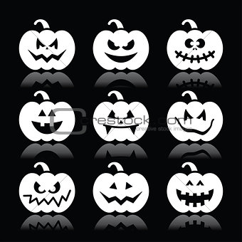 Halloween pumpkin vector icons set on black background