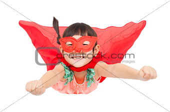 superhero girl flying isolated on white background