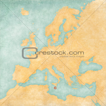 Map of Europe - Malta (Vintage Series)