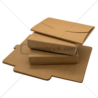Foldable brown paper boxes and envelopes