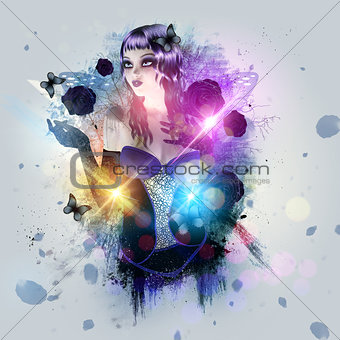 Abstract background with gothic girl