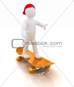 3d white person with a skate and a cap