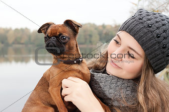 Beauty winter face and dog