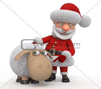 3d Santa Claus with a lamb