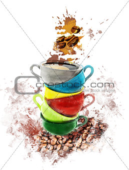 Watercolor Image Of Coffee Cups