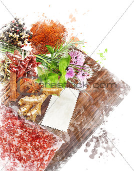 Watercolor Image Of  Cooking Ingredients